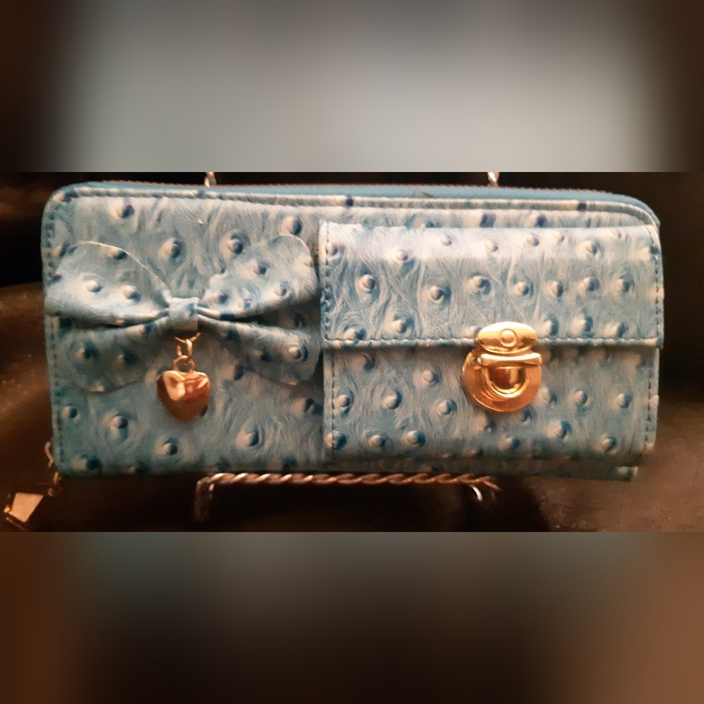 New Feminine Blue Peacock Wallet Clutch With Gold Detail Betsy Johnson Vibe